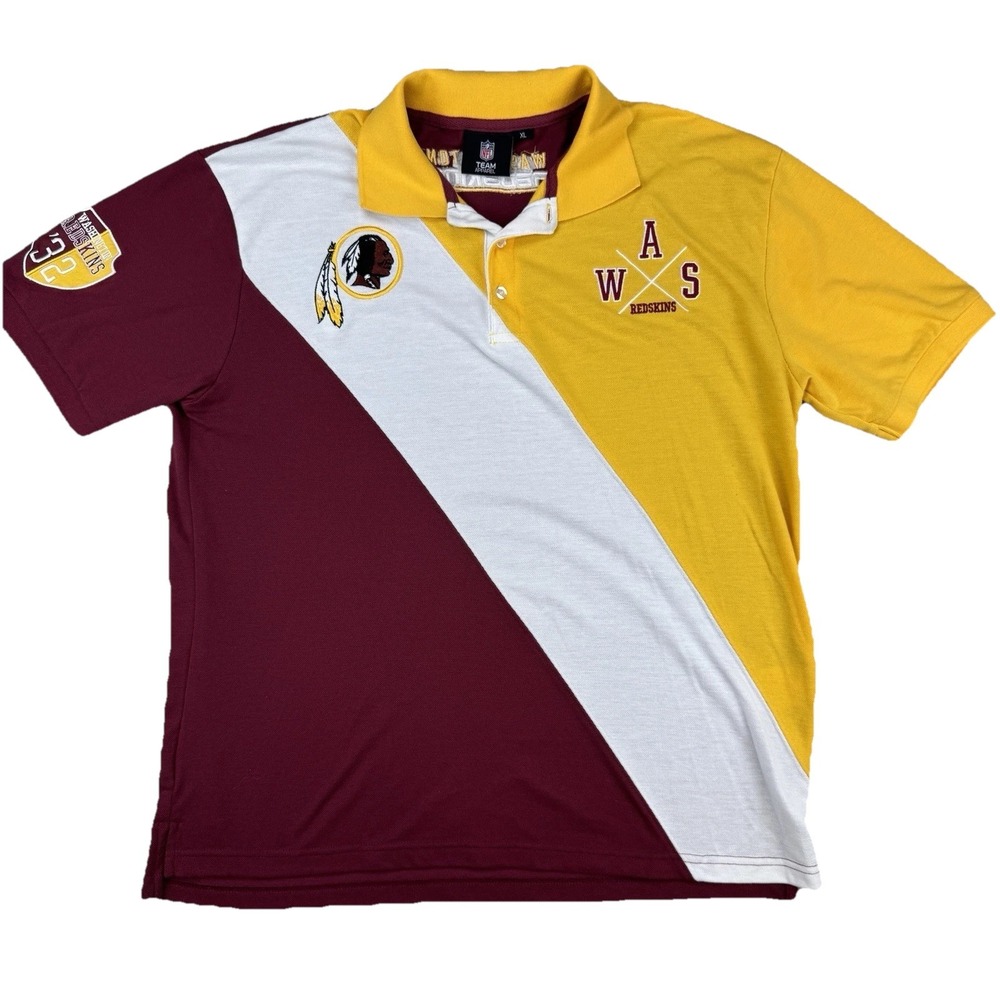 VTG Washington Redskins NFL Team‎ Apparel Colorblock Polo Shirt XL Burgundy Gold